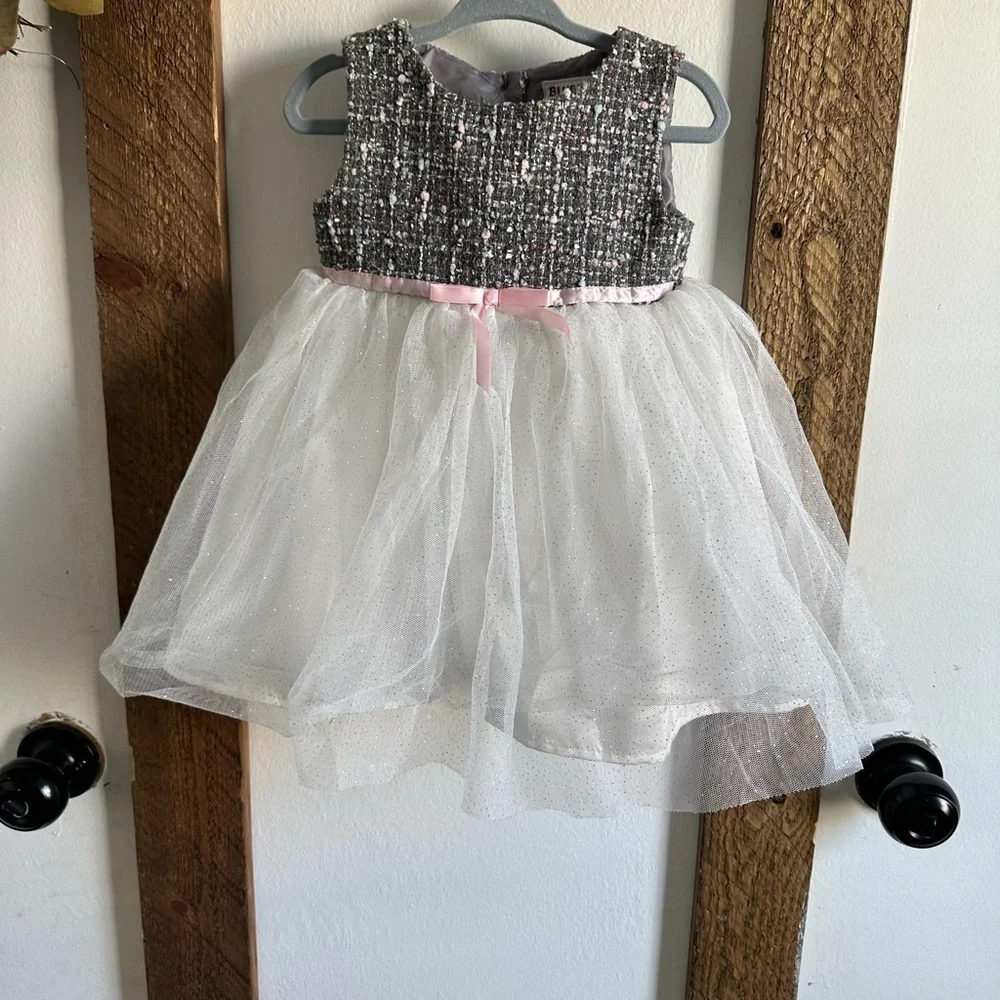Blueberi Boulevard 2T Girl Formal Dress Tweed Tulle Lined Sleeveless Blingy Tutu